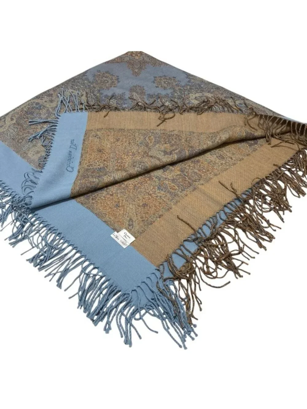 Dior Wool All Over Pattern Jacquard Large Shawl Blue Scarf